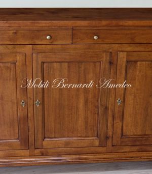 Handcrafted sideboard made of solid walnut with 3 Piedmontese style doors